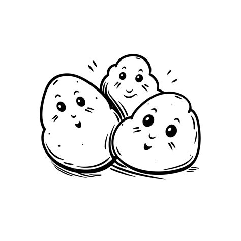 ثلاث بطاطس بوجه مبتسم باللونين الأبيض والأسود لرسم تخطيطي المتجه رسم