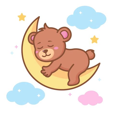 Premium Vector Cute Baby Bear Sleeping On The Crescent Moon