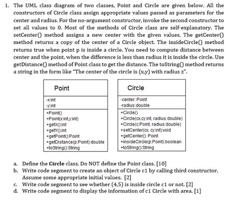 Solved In Java 1 The Uml Class Diagram Of Two Classes Point And