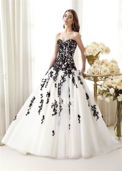 Tulle Ball Gown Sweetheart Black And White Wedding Dresses 2014 New