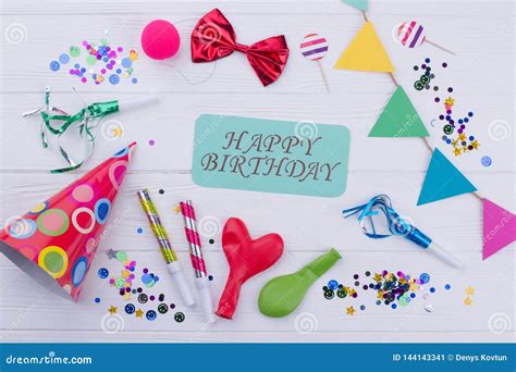 Accessories For Kids Birthday Party On A Wooden Background Stock Image