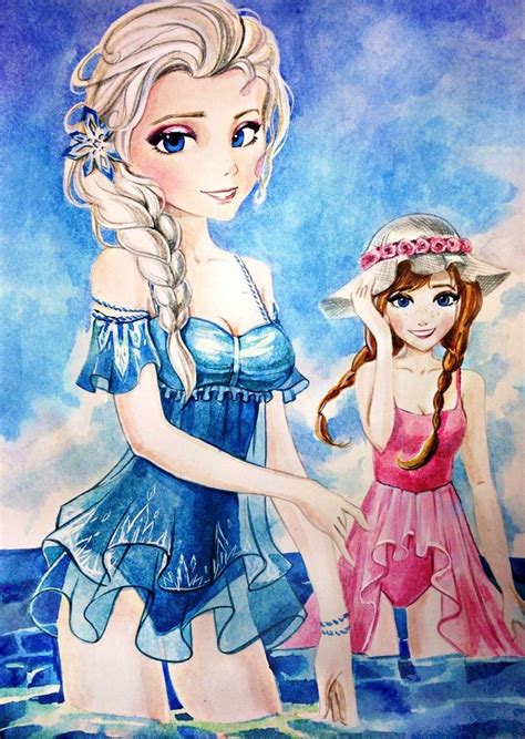 Elsa And Anna Swimsuit By Analibi On Deviantart Disney Fan Art