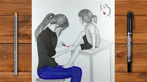 mother and daughter drawing easy step by step holding mother draw step infant drawing dekorisori
