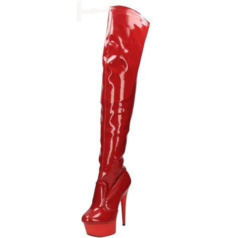 Sexyca Sexy Red Patent Orange Over Knee Thigh High Heel Stiletto Platform Boots Ladies