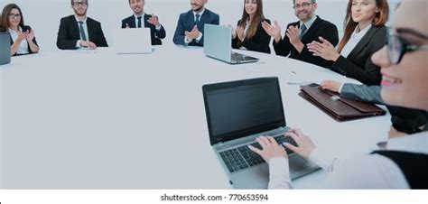 Round Table Discussion Business Convention Presentation Stock Photo