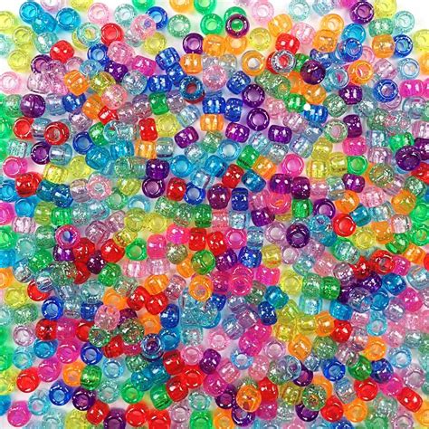 Rainbow Glitter Mix Craft Pony Beads 6 X 9mm Assorted Colors Bulk Pack