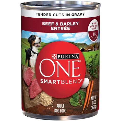 Purina one® wet dog food purina one wet dog food gives your dog the nutrition he needs. Purina ONE Tender Cuts Wholesome Beef & Barley Canned Dog ...