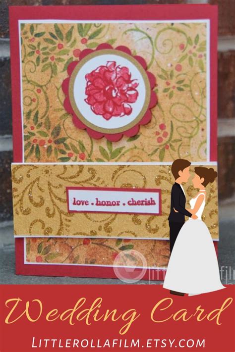 Wedding Greeting Card Love Honor Cherish Red And Gold Glitter Etsy