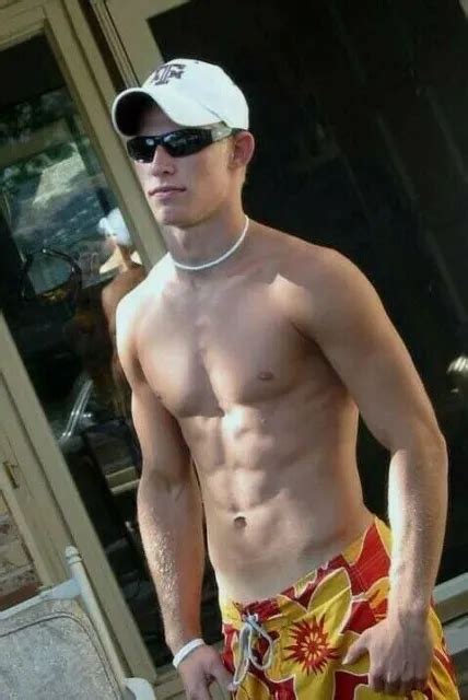 Shirtless Male Muscular Frat Jock Cap Sunglasses Dude Abs Hunk Photo