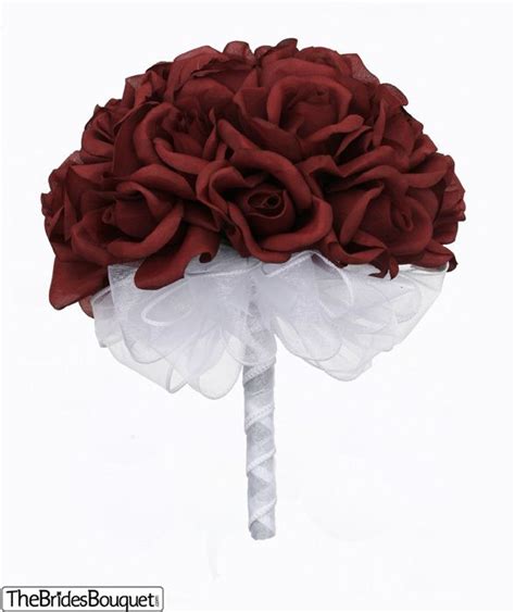 Burgundy Silk Rose Hand Tied Wedding Bouquet 2 Dozen Silk Roses Silk