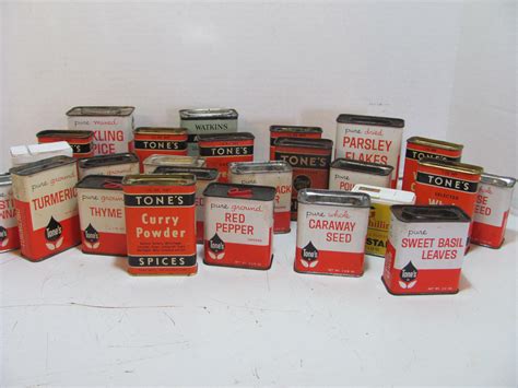 large lot of 25 vintage spice tins antique price guide details page