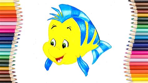 Drawing Flounder From The Little Mermaid How To Draw Flounder Youtube