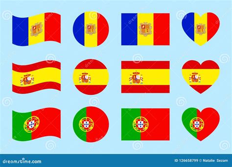 Iberian Peninsula States Flags Vector Illustration Spain Portugal