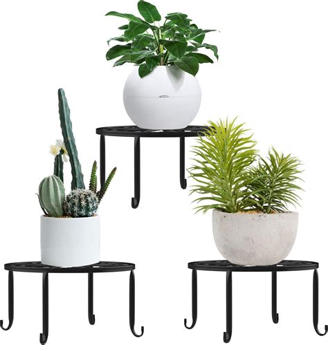 Lewondr Potted Plant Stand 3 Pack Indoor Iron Flowerpot Holder