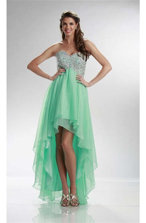 Elegant High Low Sweetheart Mint Green Chiffon Beaded Prom Dress