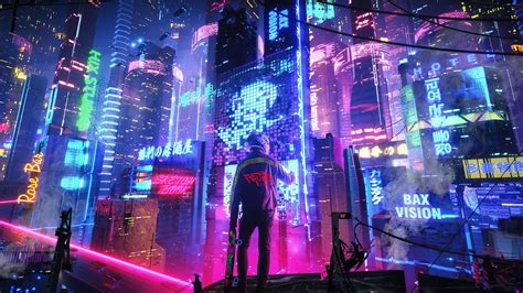 Cyberpunk 2077 City Urban Lights Neon City Pan Hd Wallpaper Kde Store