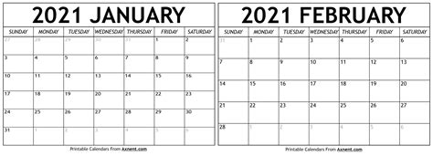 January February 2021 Calendar Templates Time Management Tools