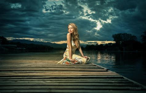 Karolina Debczynska Lake Model Pier Women Blonde Dress Women Outdoors Water Long Hair