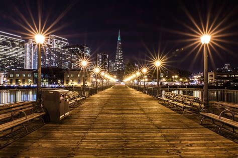 Photos San Francisco Usa Bridges Bench Night Time Street