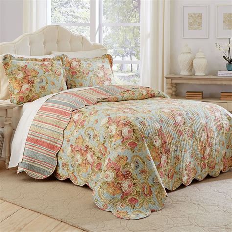 Spring Bling Floral Reversible Quilted Bedspread Set By Waverly Bed