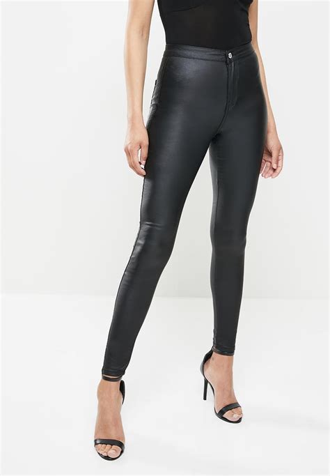 Vice High Waisted Coated Skinny Jean Black Missguided Jeans