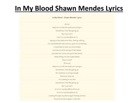 Ppt In My Blood Shawn Mendes Lyrics Powerpoint Presentation Free
