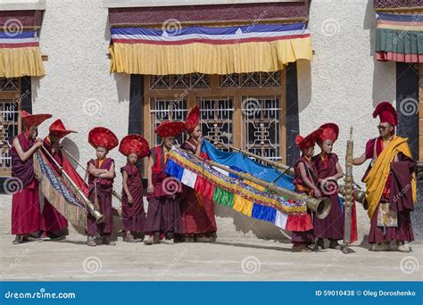Tibetan Buddhist Lamas Perform A Ritual Dance In The Monastery Of