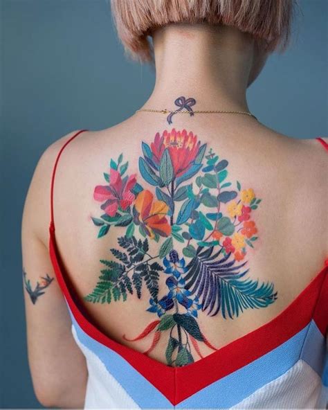 Colorful Floral Back Tattoo For Girls Tattoosforwomenonback Floral