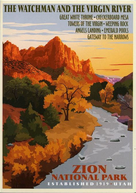 Postcard Zion National Park Vintage National Park Posters National