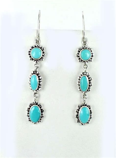 SLEEPING BEAUTY TURQUOISE EARRINGS STERLING 3 STONE FACETED New World