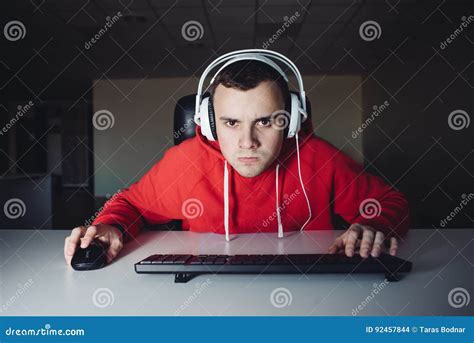 Portrait Of Funny Gamer Looking Carefully Monitor Your Computer And