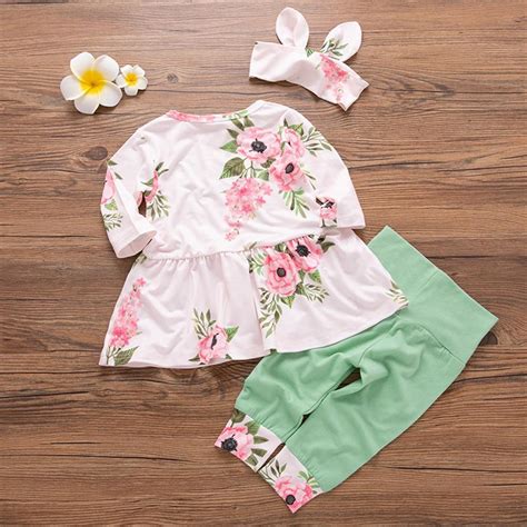 2020 Korean Version Baby Girl Clothes Set Long Sleeve Floral O Neck