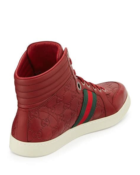 Lyst Gucci Leather High Top Sneakers In Red For Men