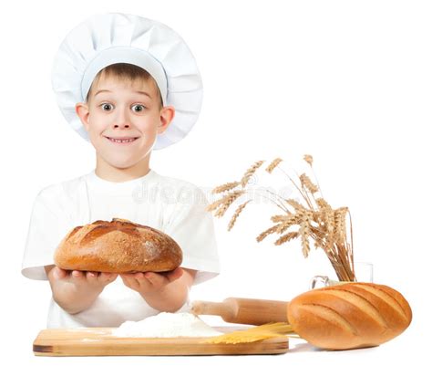 Cheerful Baker Boy With A Loaf Of Rye Bread Stock Image Image Of