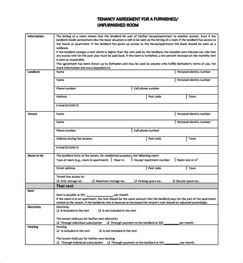 sample tenancy agreement template   documents