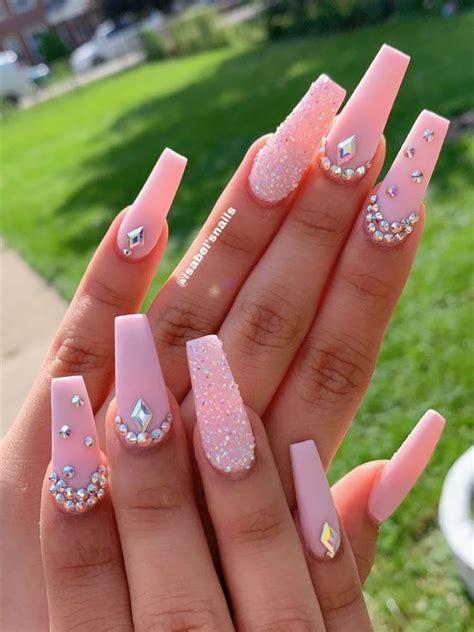 Shivthesaint 🌙 🔔 Baby Pink Nails Nails Design With Rhinestones