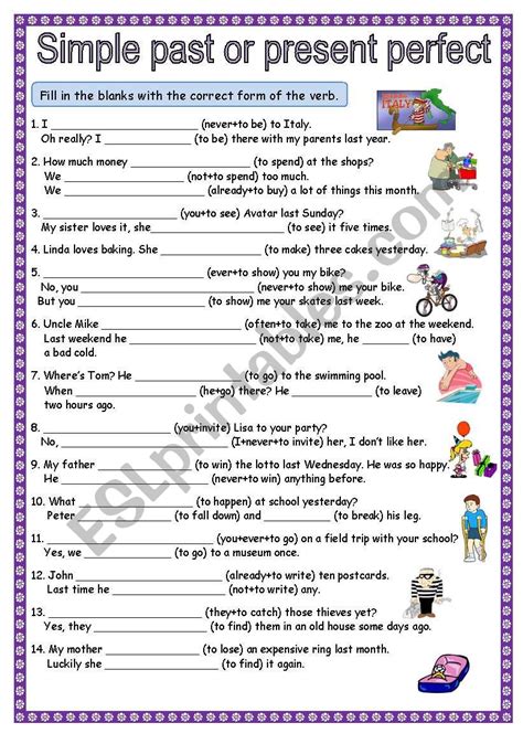 Present Simple And Past Simple Worksheets