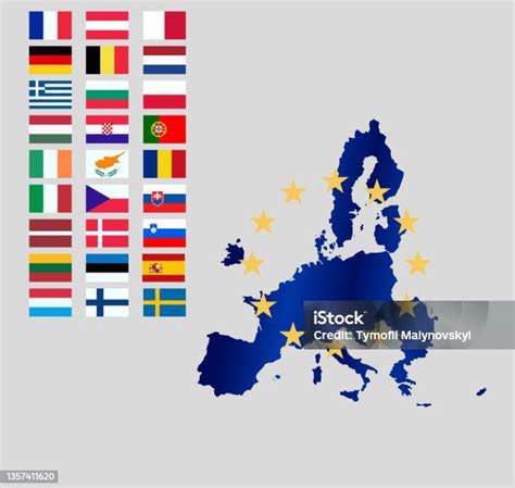 La Carte De Lunion Européenne Et Tous Les Drapeaux Des Pays Membres De
