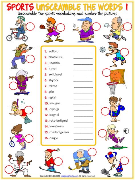 Sports Vocabulary Esl Unscramble The Words Worksheets For Kids