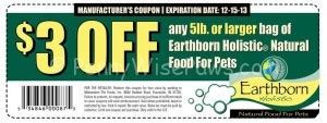 Earthborn Holistic Natural Food for Pets 3/1 printable coupon exp. 12/
