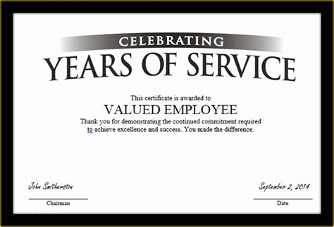 Years Of Service Certificate Template Free Of 10 Years Long Service