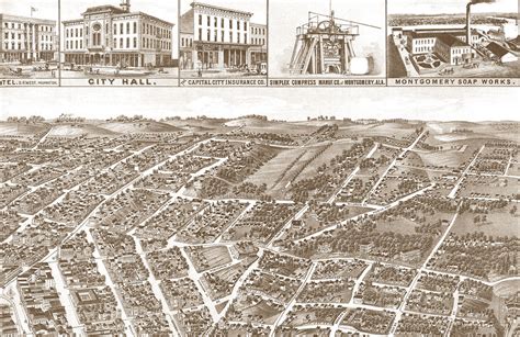 Montgomery Alabama In 1887 Birds Eye View Map Aerial Panorama