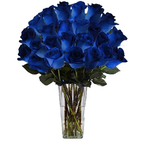The Ultimate Bouquet Gorgeous Blue Rose Bouquet In Clear Vase 24 Stem