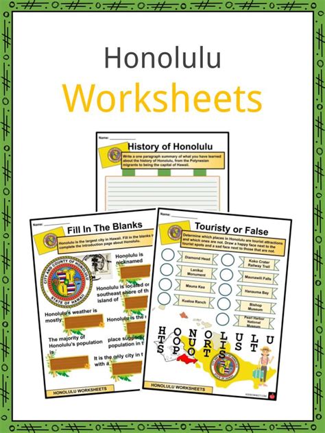 You can use any of the esl worksheets that appear on our website for your kids, students, and yourself without any consent. Honolulu Facts,Worksheets, History, Geography & Population ...