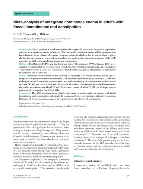 Pdf Meta Analysis Of Antegrade Continence Enema In Adults With Faecal Incontinence And