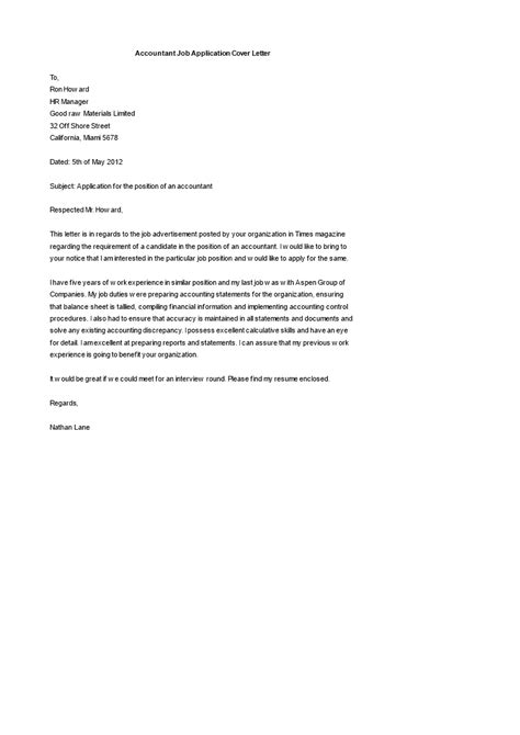 Accounting Cover Letter Allbusinesstemplates Com