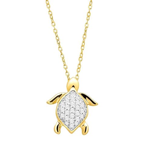 Amazon Com Ct Diamond Turtle Pendant Necklace In K Gold Jewelry