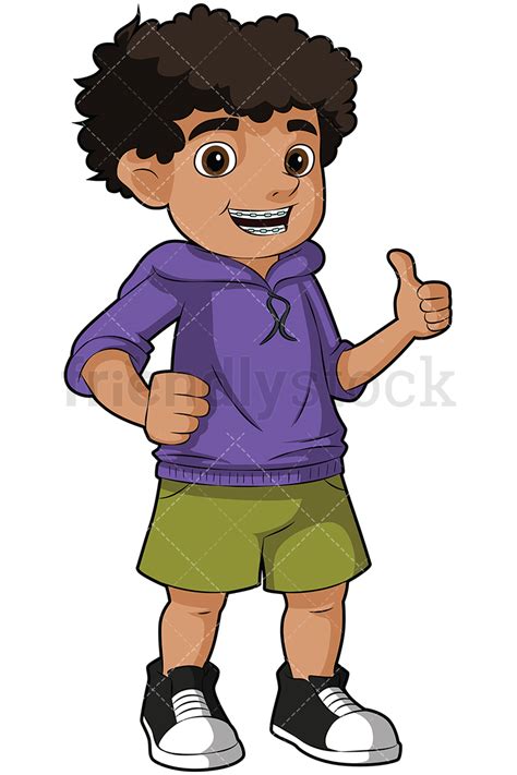 Black Boy With Braces Thumbs Up Vector Cartoon Clipart Friendlystock