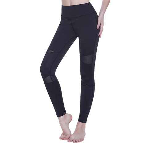 women fitness yoga sports slim black leggings sexy mesh splice tights elastic waist running gym
