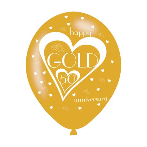 6 X Golden Wedding 50th Anniversary Balloons Helium Or Air Fill Party
